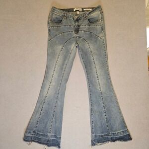 PTCL Ethical Brand Womens Flare Leg Jeans Size 30 Blue‎ Frayed Hem Y2K